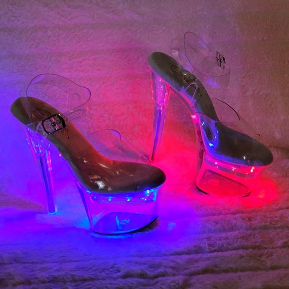 Led Lighted Multi Function Flashdance Clear Platform 7" Heels - Picture 9 of 17